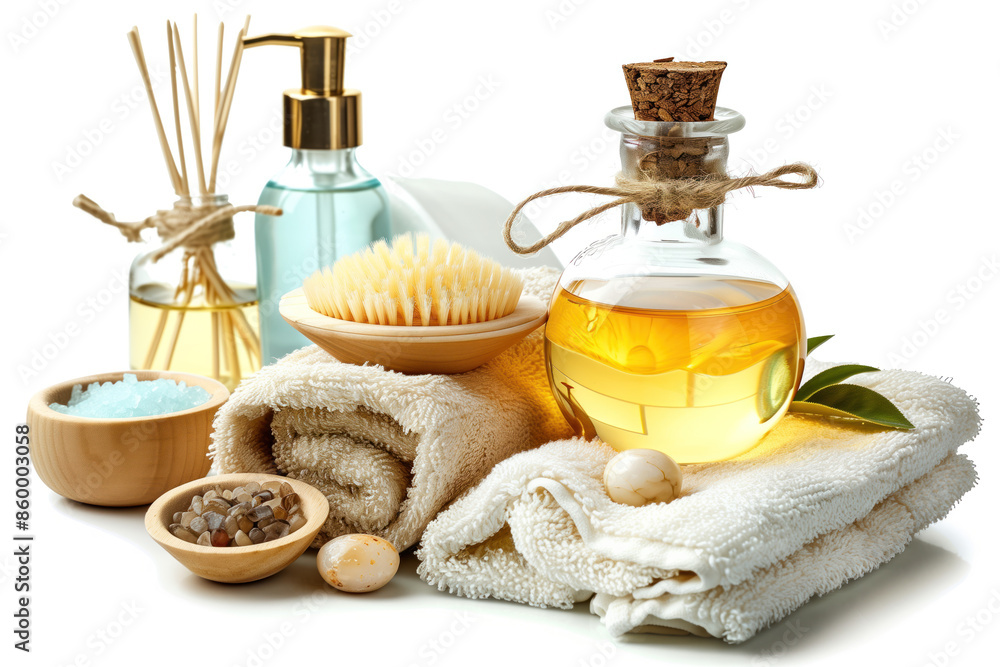 Poster spa product arrangement isolated on a white background. created with generative ai technology.