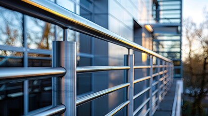 Obraz premium Stainless steel railing on building exterior