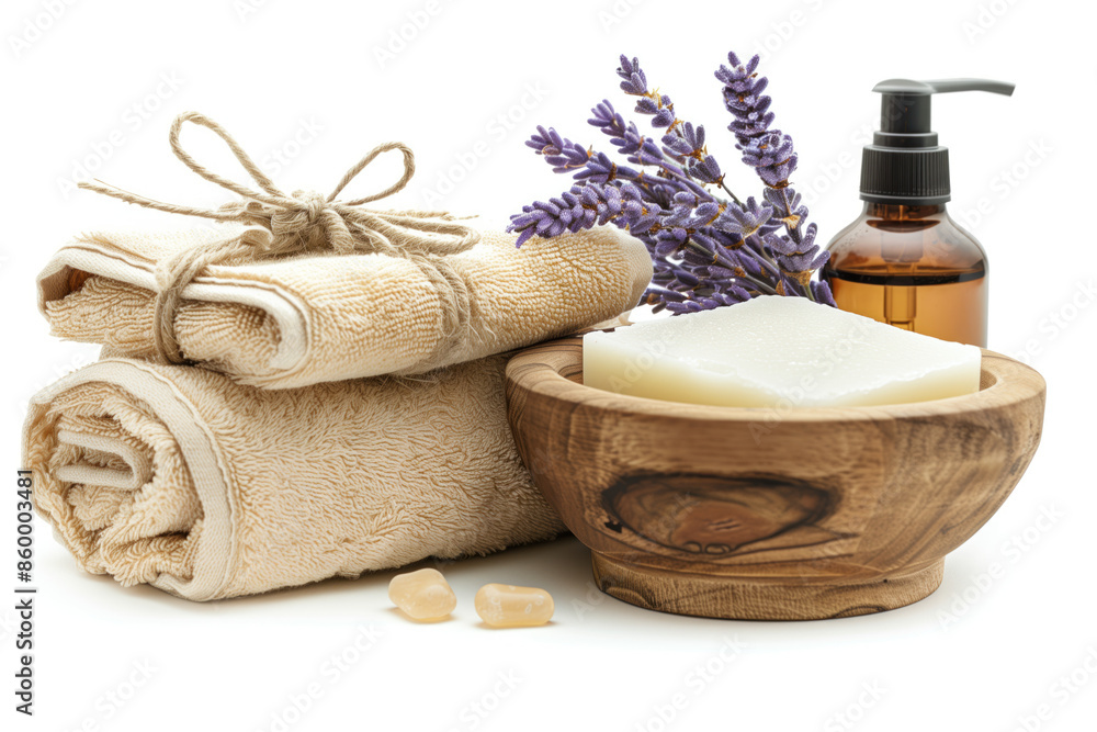 Poster spa product arrangement isolated on a white background. created with generative ai technology.