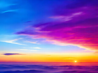 Fantasy vibrant panoramic sunset sky - Gradient rich colors - ethereal dreamy summer sunset or sunrise sky. Uplifting and peaceful sky. - blue, orange, yellow vibrant rich colors