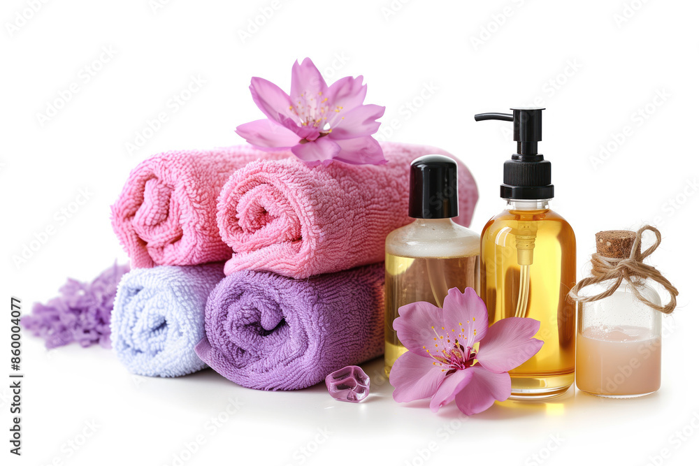 Poster spa product arrangement isolated on a white background. created with generative ai technology.