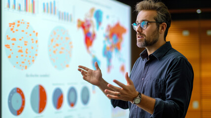 The man present statistical information growth of business