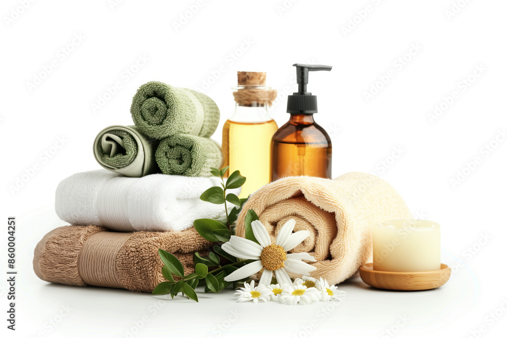 Poster spa product arrangement isolated on a white background. created with generative ai technology.