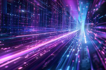 Purple and blue light streaks with Digital Technology text