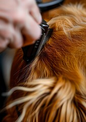 a close up shot to show detailed skin and hair being cut with an electric dog clipper machine