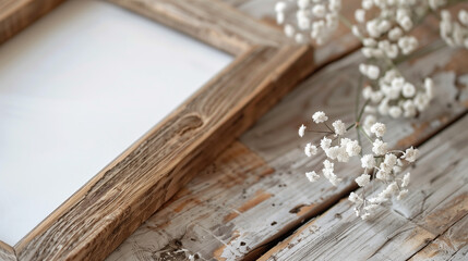 mockup square wooden horizontal frame, for wedding photos, Ai generated Images