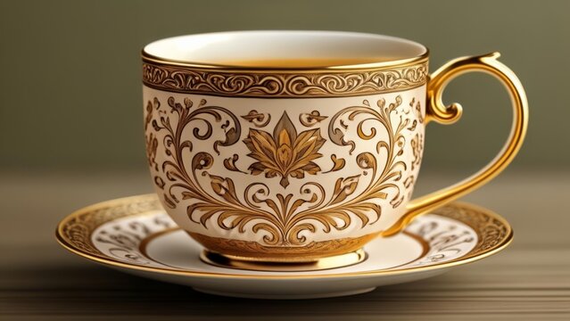  Elegance in a sip  Goldtrimmed teacup and saucer