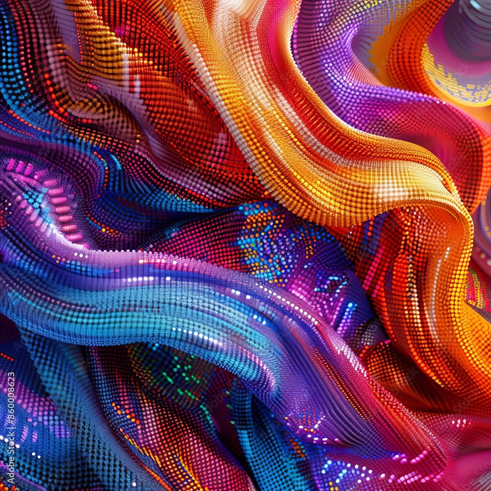 Poster vibrant abstract digital art with flowing, multicolored textures and dynamic patterns, perfect for m