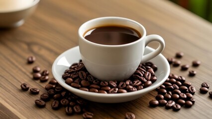  Aromatic coffee beans and a steaming cup a perfect blend of indulgence