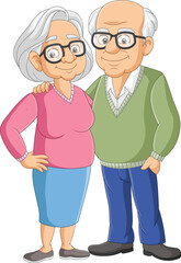 Illustration of cartoon happy elderly couple