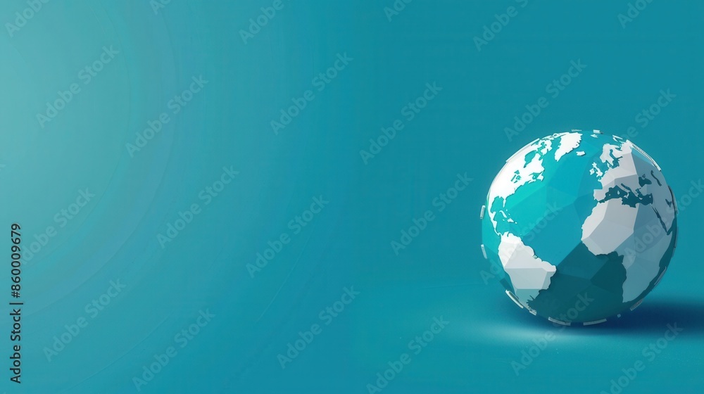 Aufkleber minimalistic illustration of a globe with continents on a solid blue background. generative ai