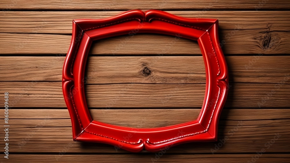 Poster  Vibrant Red Frame on Wooden Surface