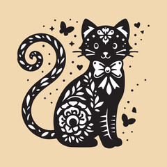 Whimsical Floral Cat Silhouette Art for Pet Lovers.