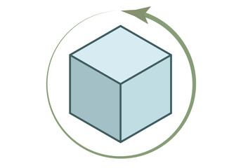 Cubo azul rodeado de flecha circular verde de rotar