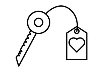 Icono negro de llave con llavero con un corazón