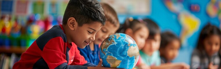 Children from Around the World Explore a Globe Together