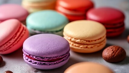 Fototapeta premium Deliciously colorful macarons ready to be savored