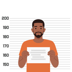 Young prisoner in orange jumpsuit. Flat vector illustration isolated on white background