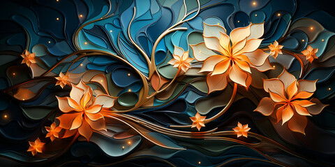Colorful abstract background with tender 3D flowers.