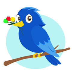  Fun cartoon blue bird with flowers in its beak