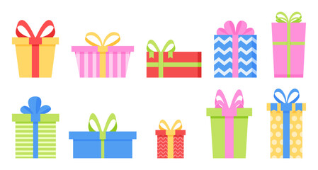 Colorful gift box present with bow collection illustration