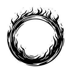 Circle Fire silhouette black vector frame. Flame circular frame isolated on white background
