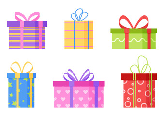 Cute colorful gift box with pattern present decoration flat illustration