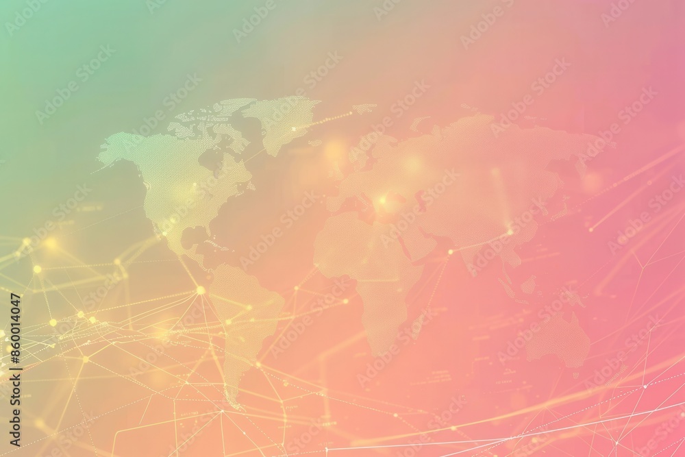 Poster a minimalist globe map with continents outlined in a pale color against a vibrant, blurred backgroun