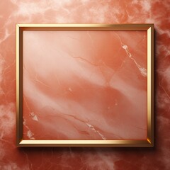 Fototapeta premium テラコッタの大理石風背景に四角の金色枠。秋冬用正方形抽象テンプレート