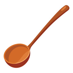 Wooden ladle spoon with long handle isolated on white