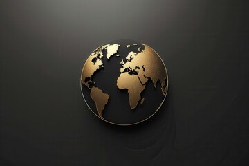 A simple, minimalist illustration of a globe with continents outlined in gold on a black background. This image is perfect for travel agencies and global travel companies. Generative AI