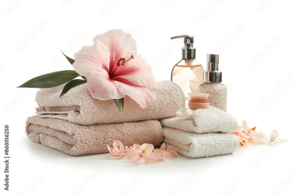 Poster spa product arrangement isolated on a white background. created with generative ai technology.