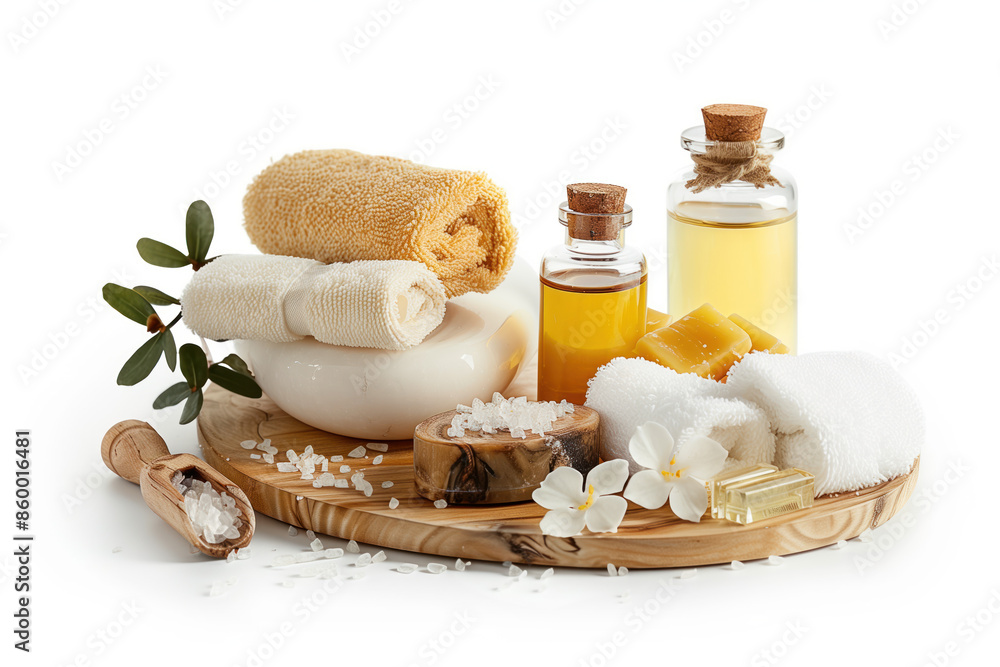 Poster spa product arrangement isolated on a white background. created with generative ai technology.