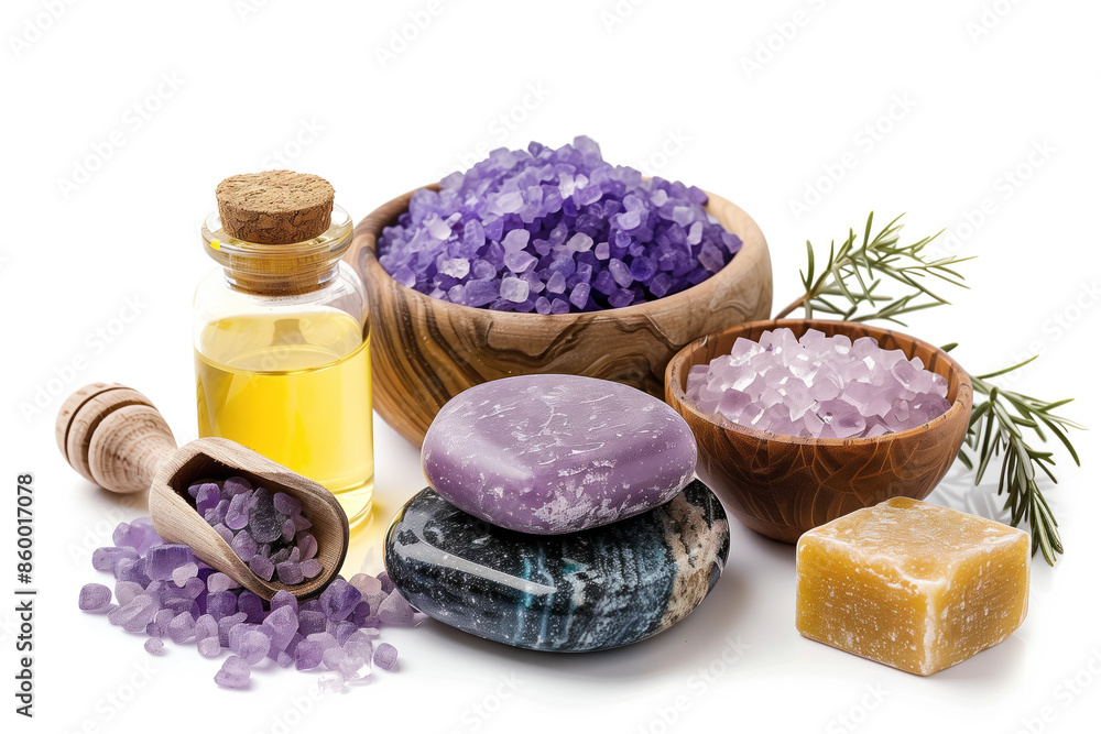 Poster spa product arrangement isolated on a white background. created with generative ai technology.