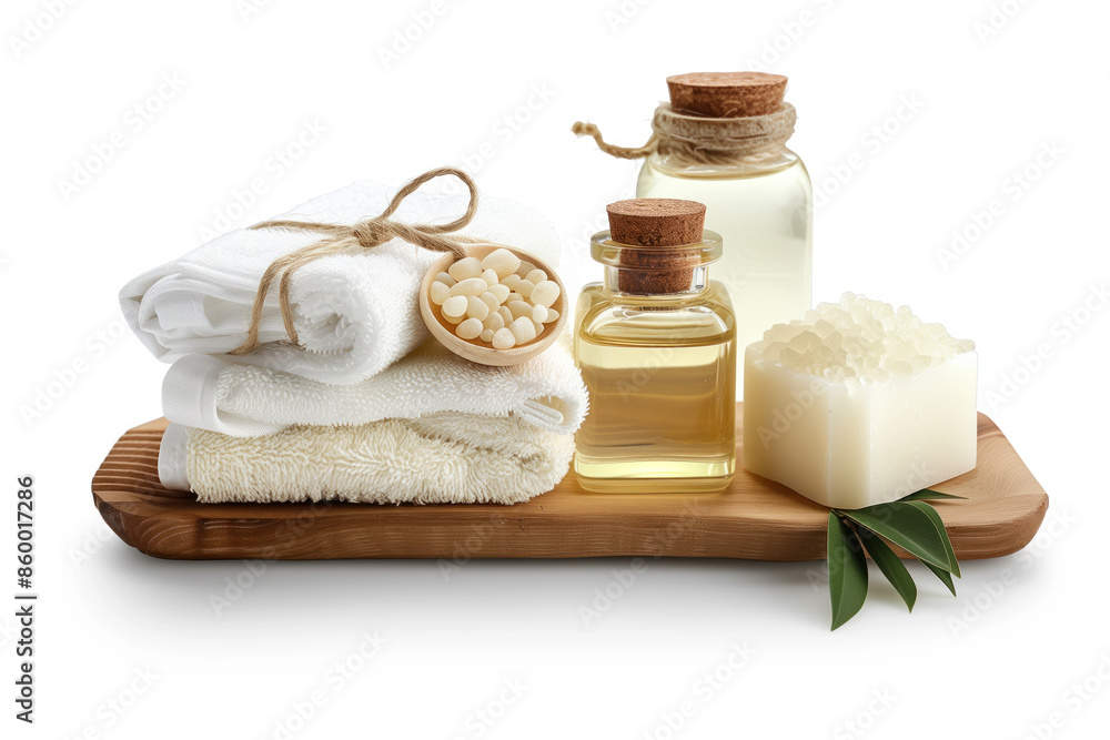 Poster spa product arrangement isolated on a white background. created with generative ai technology.