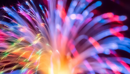 Fototapeta premium 花火 カラフル 長時間露光 祝祭 夜景 輝き 煌めき 光線 黒背景 鮮やか お祝い 光の軌跡 輝く 輝き 照明 クリエイティブ デザイン アート 視覚効果 祝賀