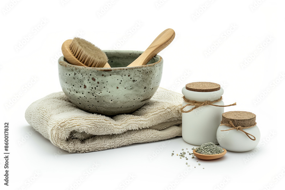 Poster spa product arrangement isolated on a white background. created with generative ai technology.