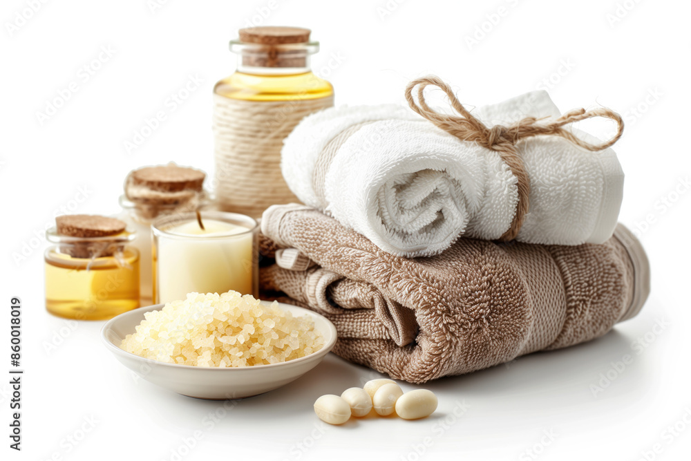 Poster spa product arrangement isolated on a white background. created with generative ai technology.