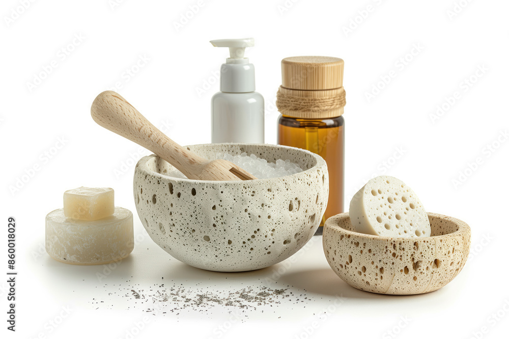 Poster spa product arrangement isolated on a white background. created with generative ai technology.
