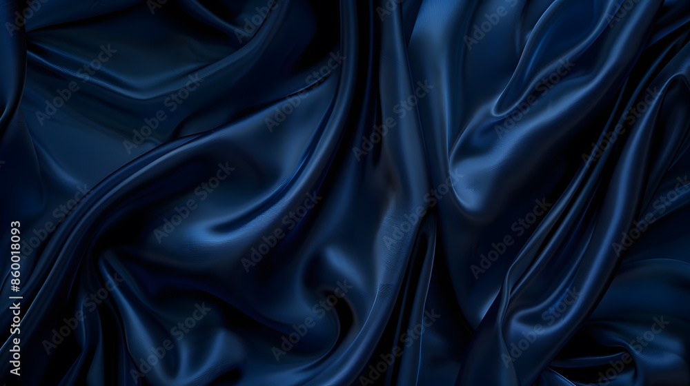 Poster abstract dark background silk satin fabric navy blue color elegant background with space for design 