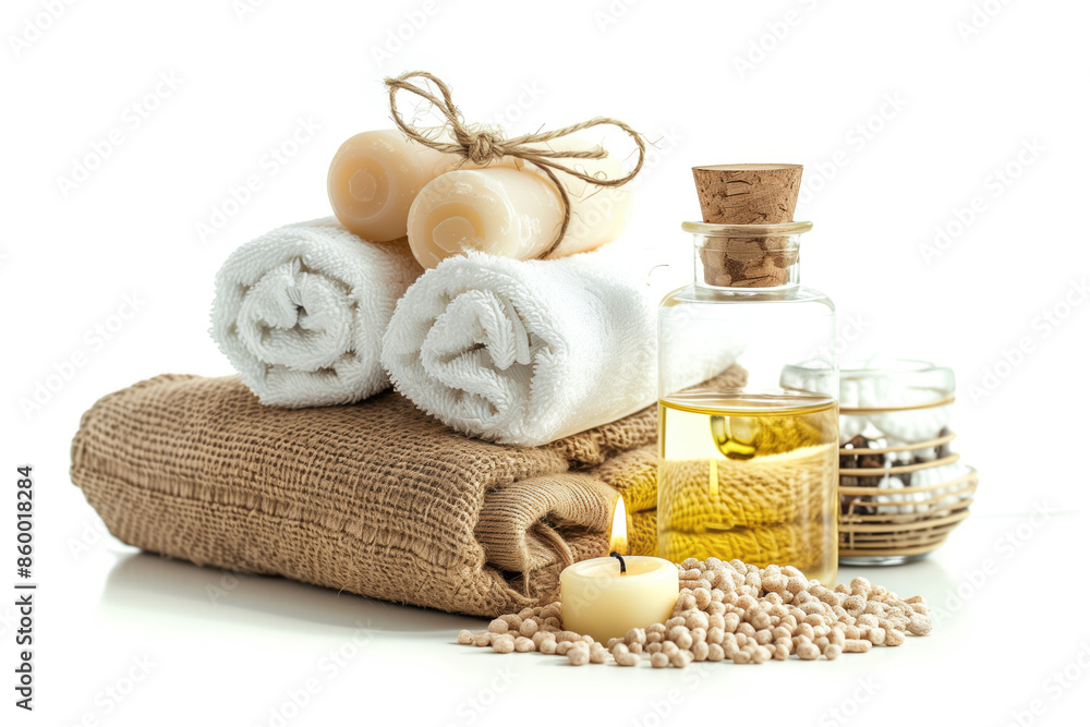 Poster spa product arrangement isolated on a white background. created with generative ai technology.