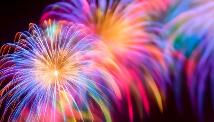 Fototapeta premium 花火 カラフル 長時間露光 祝祭 夜景 輝き 煌めき 光線 黒背景 鮮やか お祝い 光の軌跡 輝く 輝き 照明 クリエイティブ デザイン アート 視覚効果 祝賀