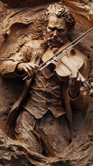 Intricate and detailed sculpture of a musician playing a violin, capturing the intensity and passion of music in a unique artistic form.