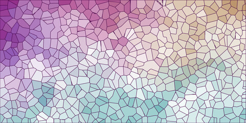 Multicolor Broken Stained Glass Background with White lines. Voronoi diagram background. Seamless pattern shapes vector Vintage Illustration background. Geometric Retro tiles pattern.	
