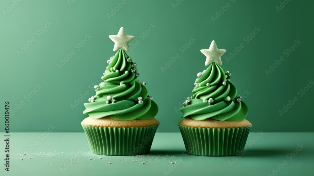 Canvas Prints  Miniature Christmas trees in cupcakes ready to spread holiday cheer