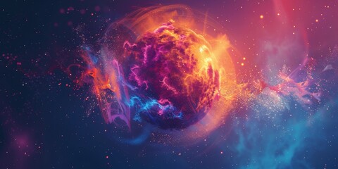 a sphere of swirling particles, centrally placed, gradient colours
