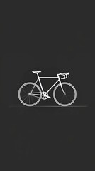 Simple dark wallpaper with a white, minimalist bicycle silhouette. ,Dark Color light ,vectorline design , illustration , Mobile Wallpaper