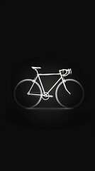 Simple dark wallpaper with a white, minimalist bicycle silhouette. ,Dark Color light ,vectorline design , illustration , Mobile Wallpaper