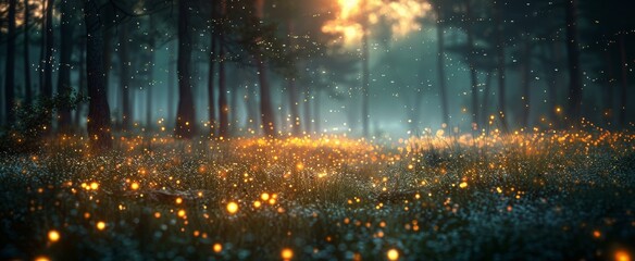 a subtle dark background, brigh white fireflies in a dark night