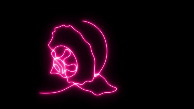 Self drawing animation one continuous line draw, logo, seashell ,neon pink luminous sign